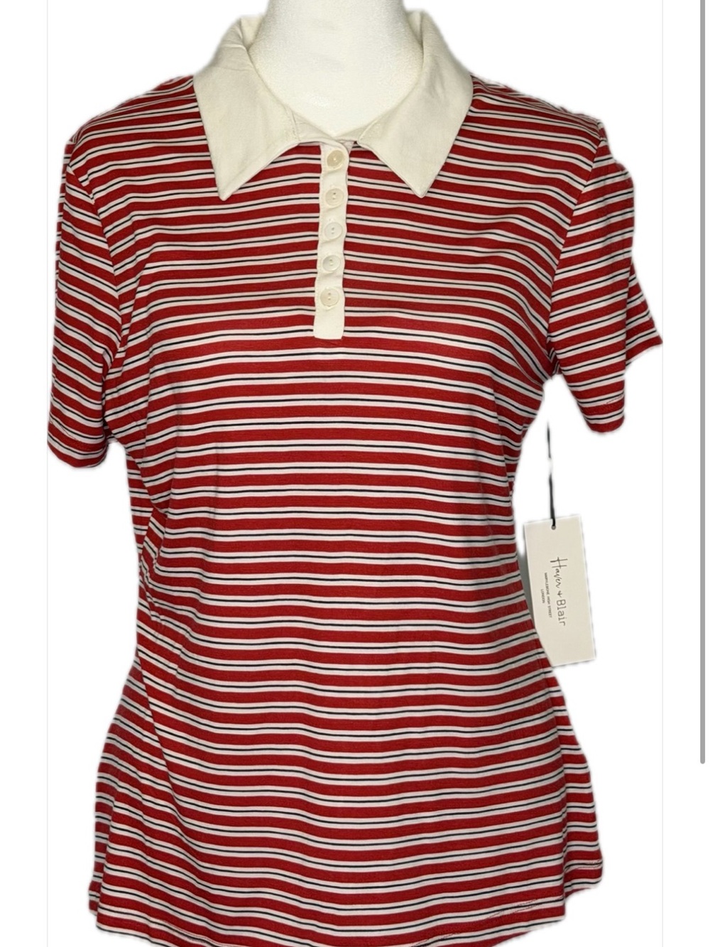 New With Tags Haver + Blair Red & White/Cream Striped Polo – Size Small